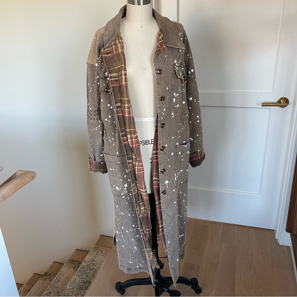 The Porter Collective duster jacket, paint splattered, Union Jack on back, sz S - Picture 4 of 8
